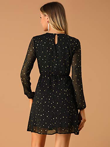 Allegra K Women Metallic Star Choker V Neck Party Flared A-Line Dress