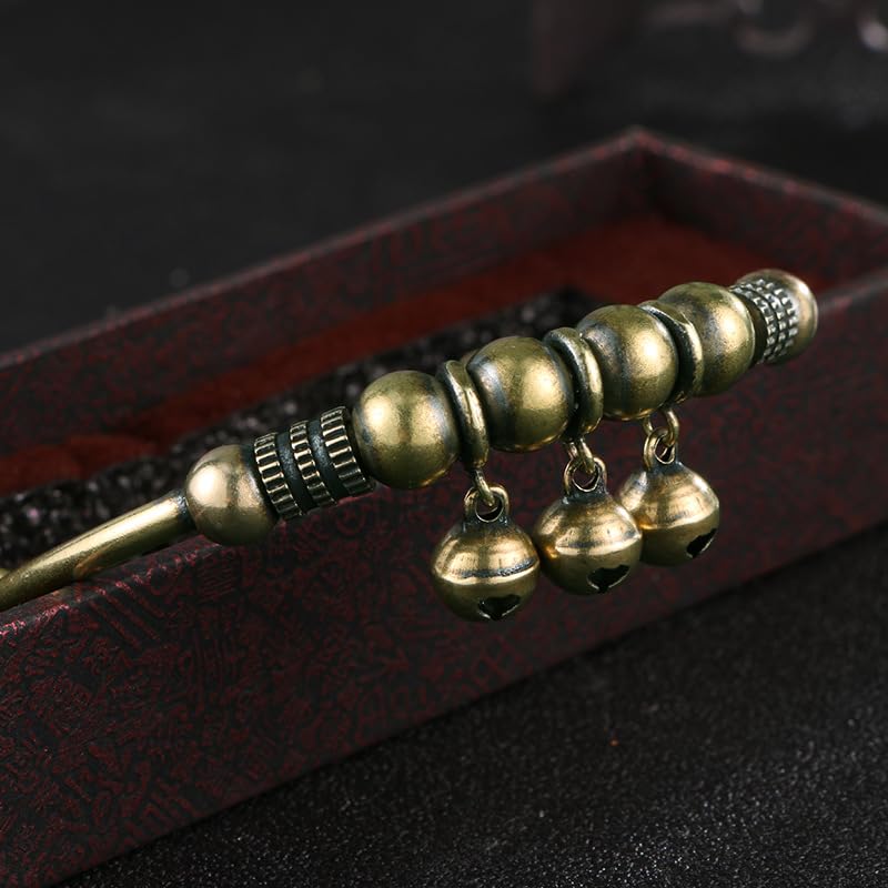 Vintage Bell Bracelet for Women, Bronze Adjustable Bangle, Retro Ethnic Charm Bracelet Tribal Brass Style Wristband Dangling Jingle Bells Boho Statement Festival Hand Accessory Jewelry