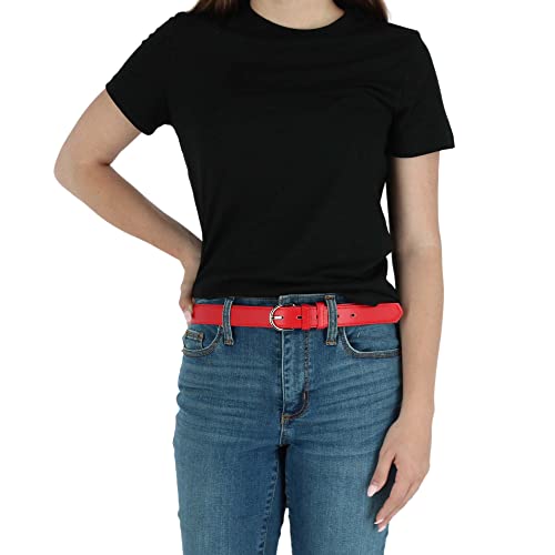 Ctm Women's Leather Dress Belt 1 1/8 Inch Silver Buckle