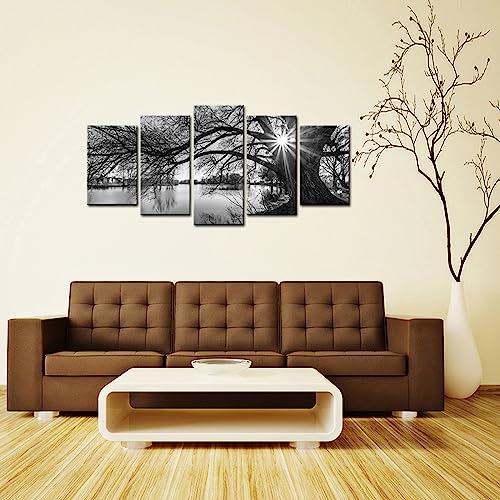 5-Piece Black & White Art Deco Landscape Canvas — Framed & Ready to Hang