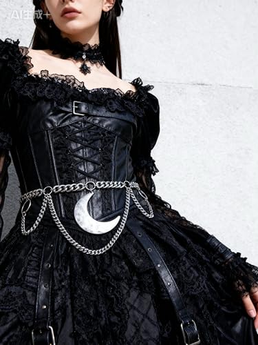 Moon Layered Waist Chain Belt — Punk Gothic Skull Body Chain, Three‑Tier Tassel Waist Harness (Antique Silver or Black)