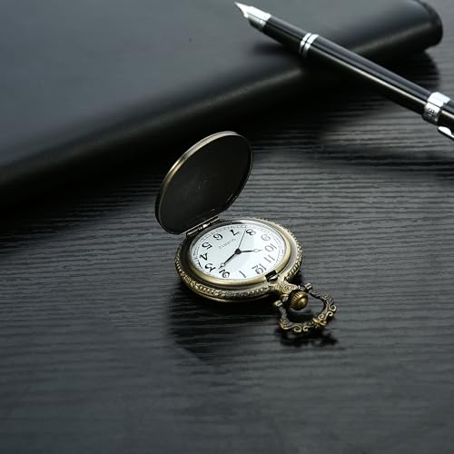 Retro Flower Openwork Cover Quartz Pocket Watch with Chain Half Hunter
