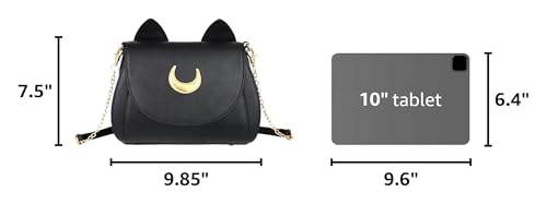 Women's Moon PU Leather Gothic Crossbody Cat Handbag — Black Shoulder Bag