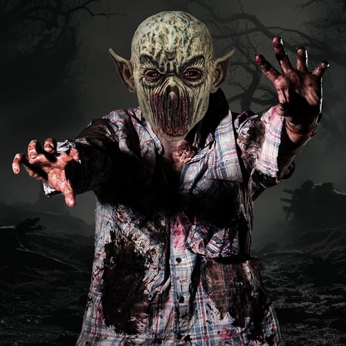 Spooktacular Creations Scary Halloween Zombie Mask, Full Head Horror Alien Ghost Devil Face Mask, Creepy Latex Monster Cap Masks for Adult Cosplay Halloween Costume Accessory, Party Dress Up