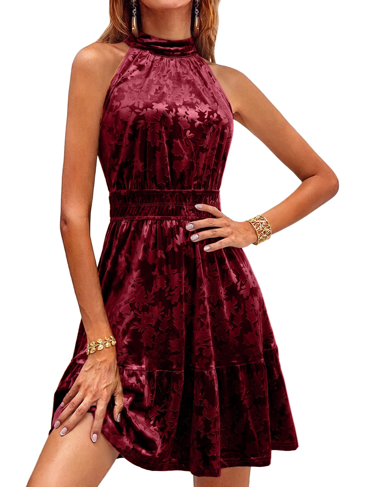 Simplee Womens Velvet Halter Wedding Guest Cocktail Fall Winter Mini Dress