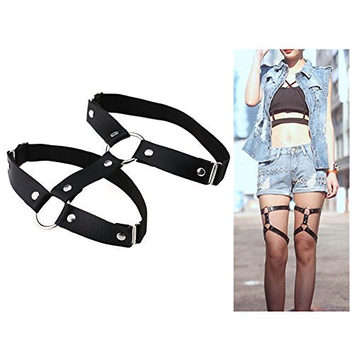 Outman Adjustable 2 Rows Leg Harness Garter Belt Punk Thigh Ring Garter