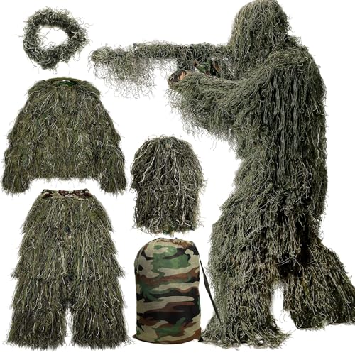 MOPHOTO 5 in 1 Ghillie Suit 3D Camouflage Hunting Suits - Jacket, Pants, Hood, Carry Bag for Adults & Youth, M/L/XL/XXL Main image