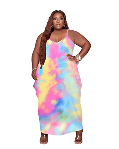 Tycorwd Women's Plus Size Casual Maxi Dresses Short Sleeve Loose Beach Dress Sundress with Pockets