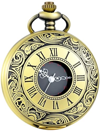 Vintage Roman Numeral Quartz Pocket Watch with Chain