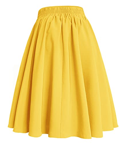 Womens Vintage High Waist A-Line Skater Skirt Flared Midi Skirt with Pockets