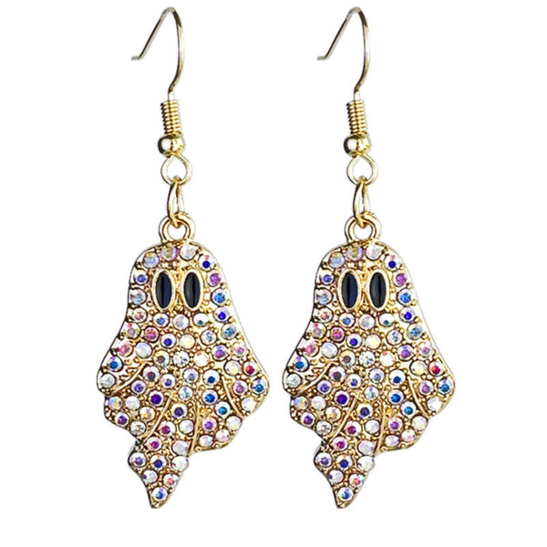 Halloween Pumpkin Ghost Earrings Sparkly Rhinestone Dangle Earring for Women