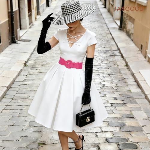 JASGOOD Women Wide Elastic Belts Vintage Chunky Buckle Patent Leather Belt