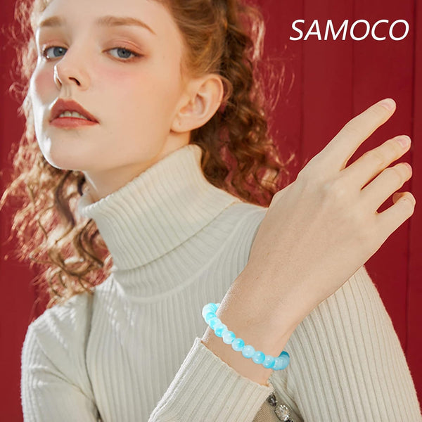 SAMOCO 18Pcs 8mm Glass Beaded Stretch Bracelets for Women