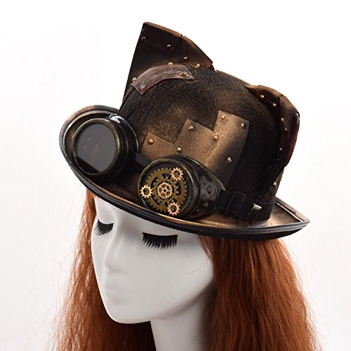 Steampunk Top Hat with Attached Goggles – Unisex