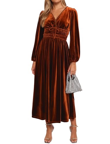 ZAFUL Women's V Neck Velvet Midi Dress Long Sleeve Formal Cocktail Dress Secondary image