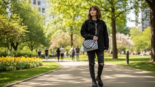 Black & White Checkered Crossbody Messenger Bag