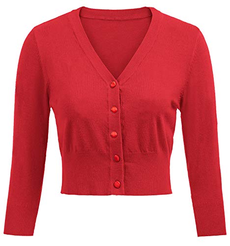Women's 3/4 Sleeve Cropped Cardigan Shrug — Button-Down Sweater