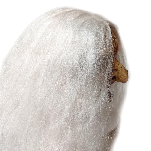 Old Lady Witch Latex Mask with White Hair – Realistic Halloween Costume Mask for Masquerade Party, Warty Nose & Chin Mole