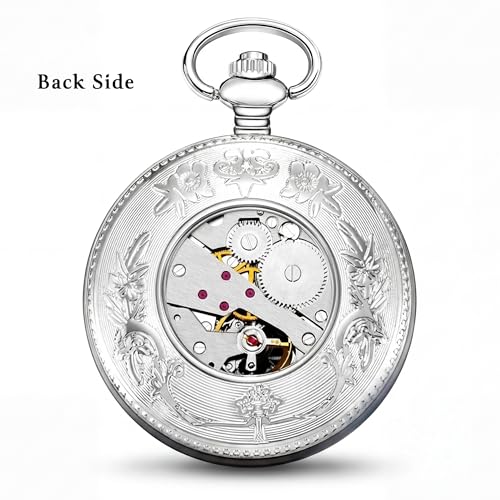 Mechanical Pocket Watch for Men — Antique Silver Wind-Up with Chain