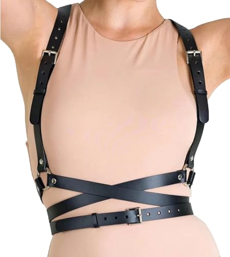Punk Belt Black Pu Leather Harness Belt for Women Goth Body Adjustable Waist Belts Rave Halloween Dresses Party Accessories