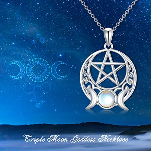Sterling Silver Pentagram Necklace Triple Moon