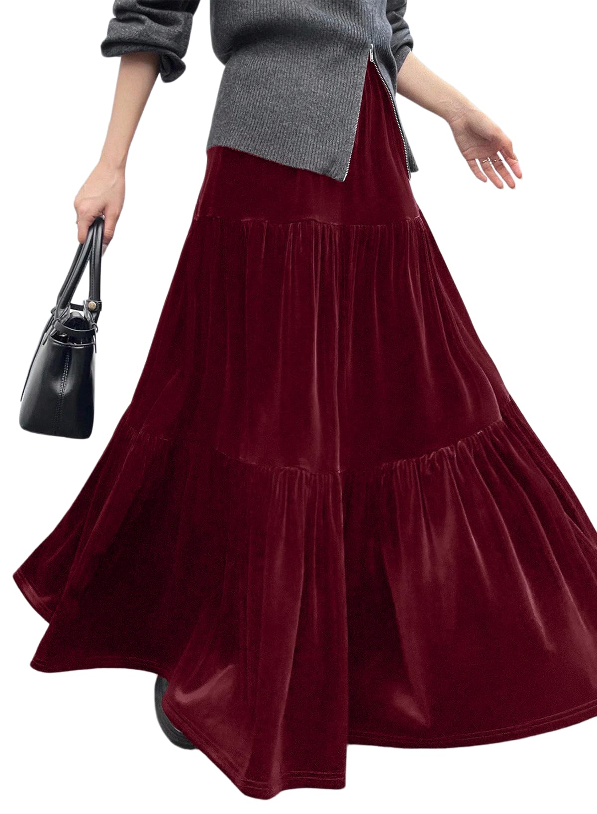 BLENCOT Women's Maxi Skirt Ruffle Flowy Long Fall Skirts Business Casual