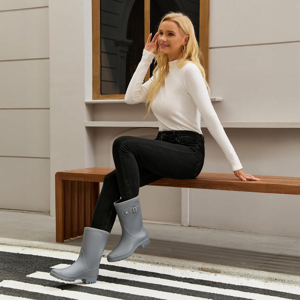 Women's Mid Calf Rain Boots Waterproof Fashion Shoes