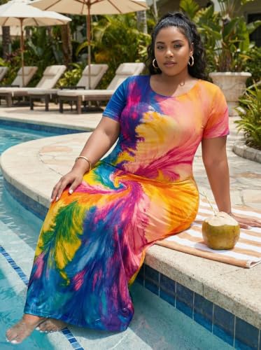 Plus Size Maxi Dress for Women Summer Short Sleeve Casual Sundress