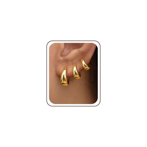 3 Pairs Gold Hoop Earrings Set for Women Trendy Chunky Small Huggie Jewelry Main image