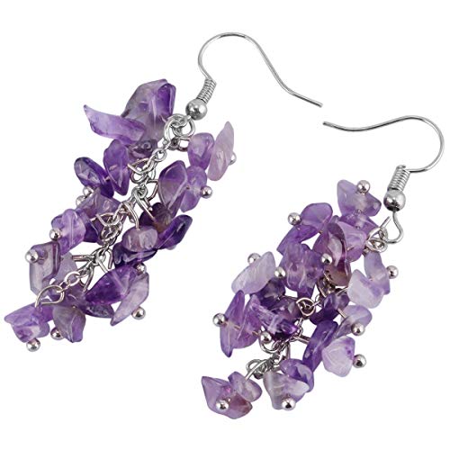 Natural Tumbled Stones Earrings for Women, Reiki Healing Crystal Long Dangle Hook Eardrop