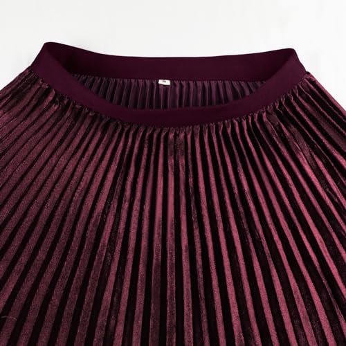 Women's Pleated High Waist Flowy Midi Skirt Velvet