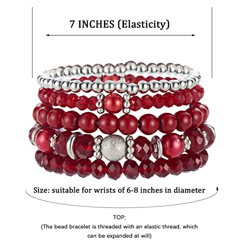 Noessla Beaded Pearl Stretch Bracelet Silver Stackable Crystal Beads Bracelets Trendy Costume Jewelry Mothers Day Gifts for Women