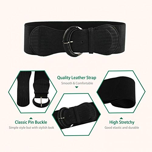 Pu Leather Elastic Wide Belt For Women Ladies Dress Stretch Thick