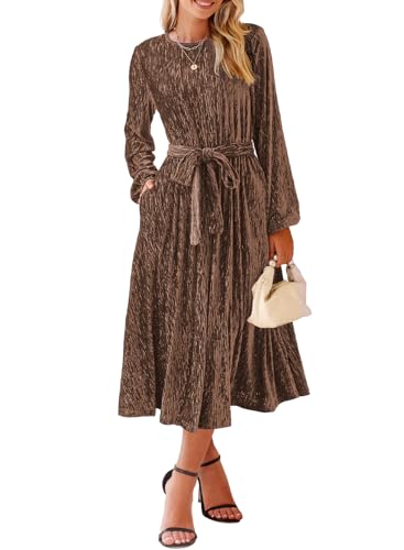 Happy Sailed Women's Velvet Dress Fashion Fall Winter Long Sleeve High Waist A-Line Semi Formal Wedding Guest Dresses