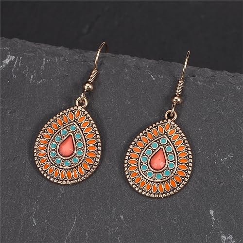 Handmade Boho Enamel Teardrop Dangle Earrings