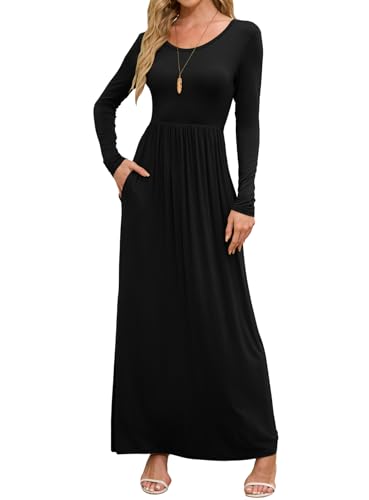 DEARCASE Women's Maxi Dress Long Sleeve Crewneck Empire Waist Long Dresses