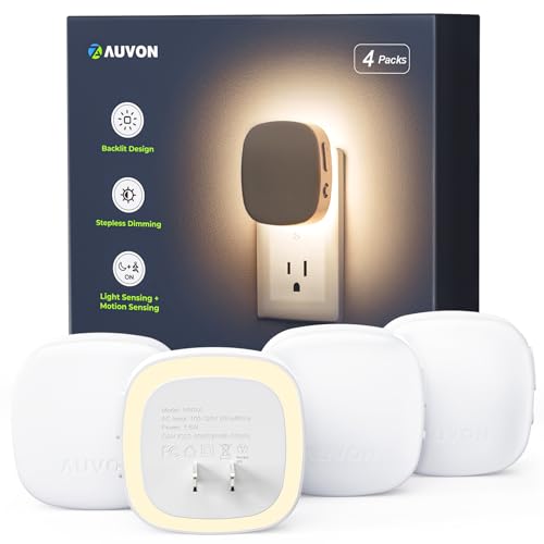 Auvon Plug-in LED Backlit Night Light With Motion Sensor & Dusk to Dawn Sensor, Dimmable Warm Whi...