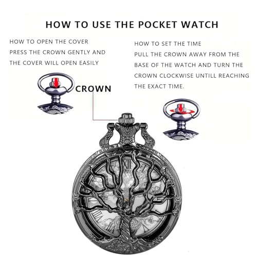 Pocket Watch — Hollow Tree Roman Numerals Antique Quartz Fob