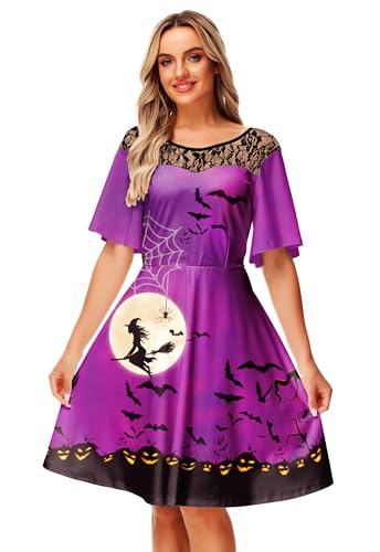 Women Halloween Dress Lace Flutter Sleeve A-Line Party Dresses