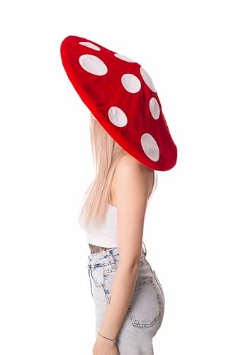 High-end Mushroom Hat for Adult Women Halloween Costume Cottagecore Accessories Bucket Red White Spores Main image