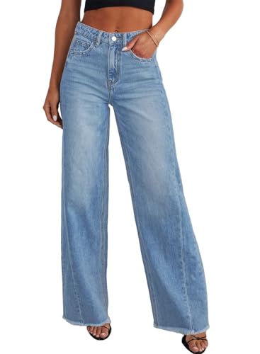 Sidefeel Women's Wide Leg Jeans High Waisted Stretchy Raw Hem Main image