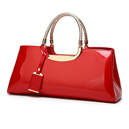 Patent Leather Structured Shoulder Handbag — Evening Party Satchel & Crossbody Top Handle Bag