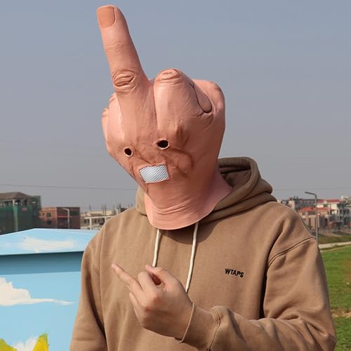 Middle Finger Funny Head Mask Costume Party Prop Adult Middle Finger Mask Secondary image