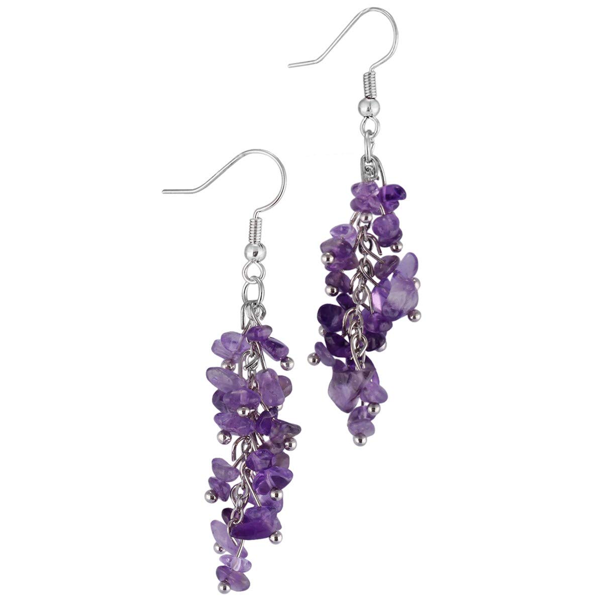 Natural Tumbled Stones Earrings for Women, Reiki Healing Crystal Long Dangle Hook Eardrop