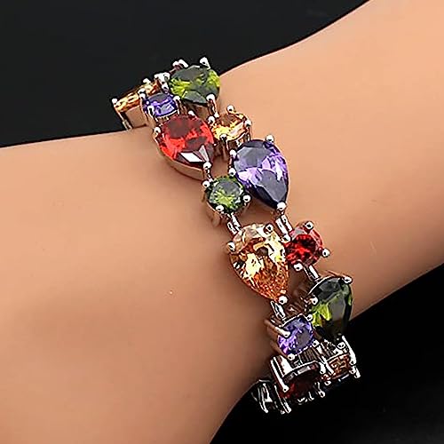 Hermosa Silver Bangle Bracelets For Women Classic Fashion Bracelet with Gemstone Garnet White Topaz Amethyst Citrine Peridot Pink Topza 7 Inches Secondary image
