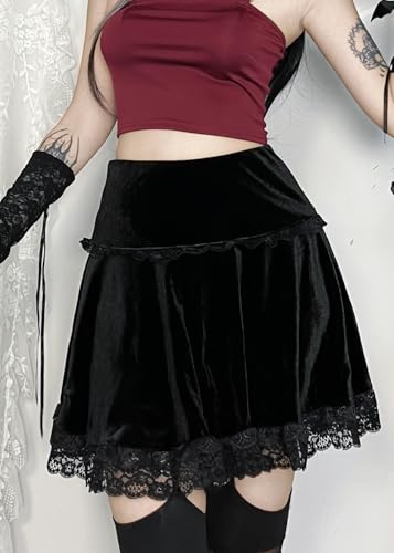 TSMNZMU Womens Gothic Mini Skirts Punk Grunge Velvet Skirts High Waist Emo Skirt Mall Goth Alt Harajuku Skirt