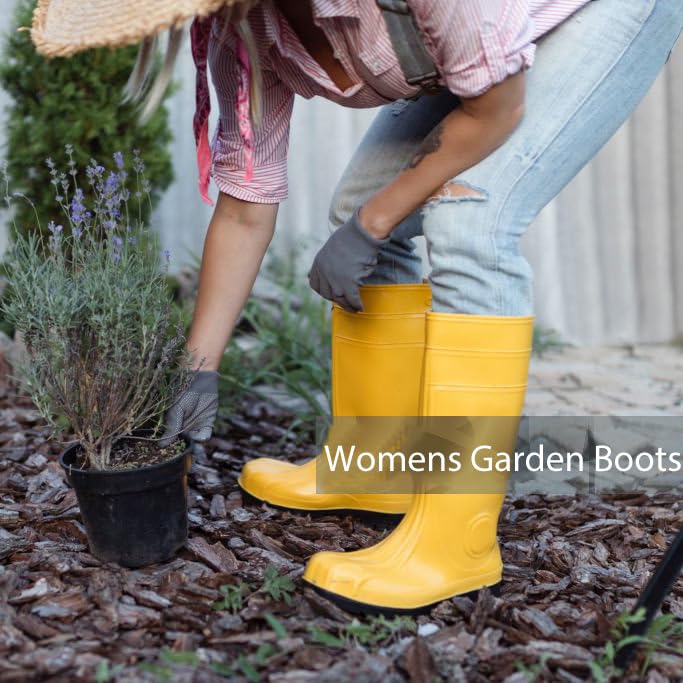 Women's Rain Boots Waterproof Mid Calf Rubber Boots For