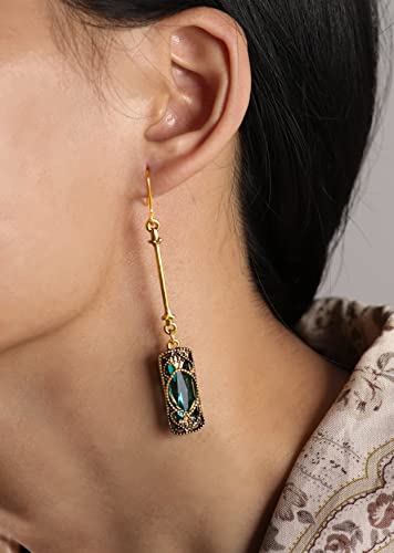 Vintage Green Stone Created Emerald Dangle Drop Earrings for Women