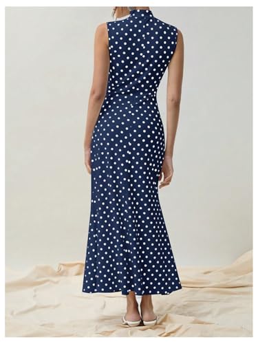 Milumia Women's Polka Dots Maxi Tank Dress Vintage Mock Neck Long Dresses