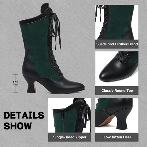 Witch Boots for Women Victorian Lace Up Pirate Mid Calf Boot